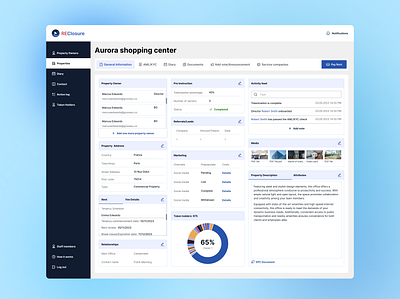Admin panel for the PropTech and FinTech product admin analysis blue calendar commercial property dashboard design diary fintech internal system investment meeting property proptech shares tokenisation ui ux