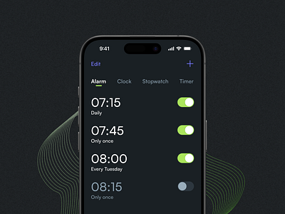 An alarm clock app UI alarm app clock dark mode ui