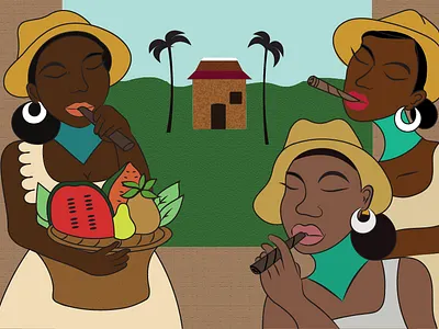 Molideno Cafe colorful exotic fruit summer traditional illustration