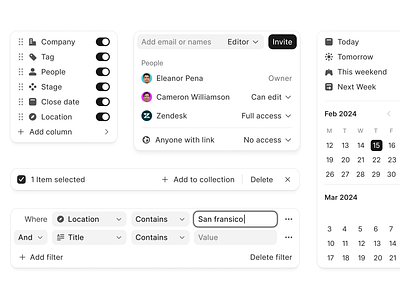 Interface elements blocks card components design dropdown grey icon inputs interface minimal popover ui ux