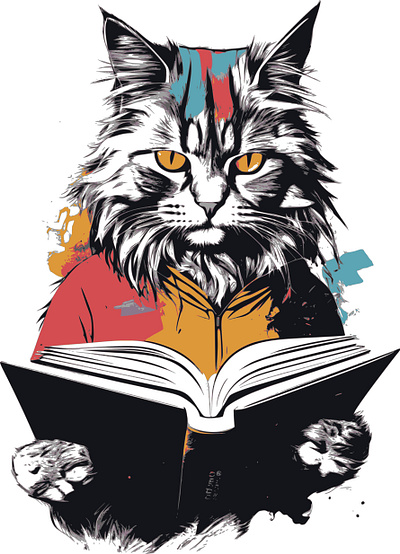 Reading Cat book cat graphic design illustration