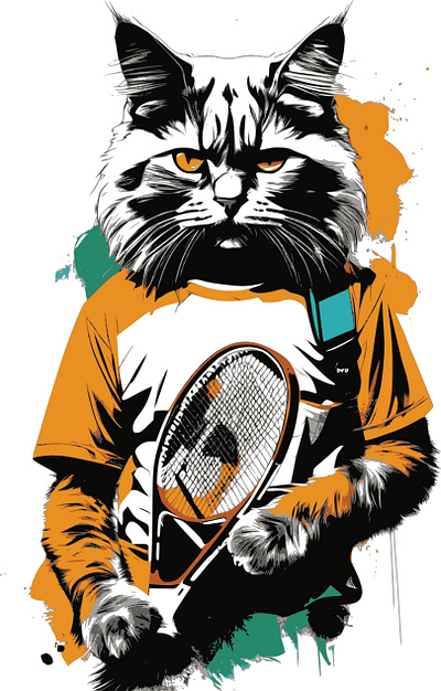 Tennis Player cat illustration tennis vectorart