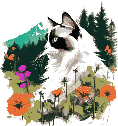 Cat and nature cat flowers fluffy mountain nature