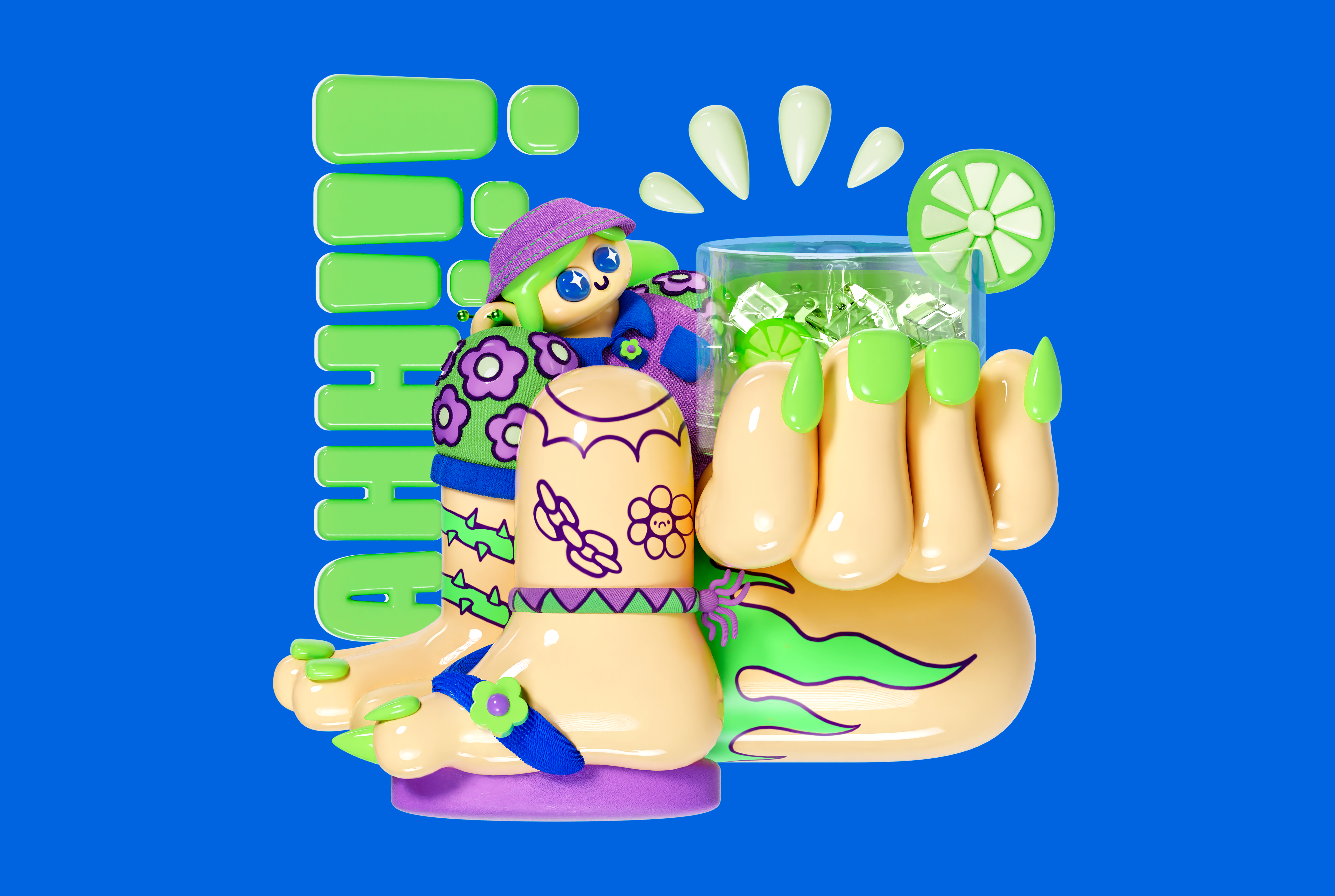 I LOVE CAIPIRINHA 3d blender character design design fashion illustration lettering