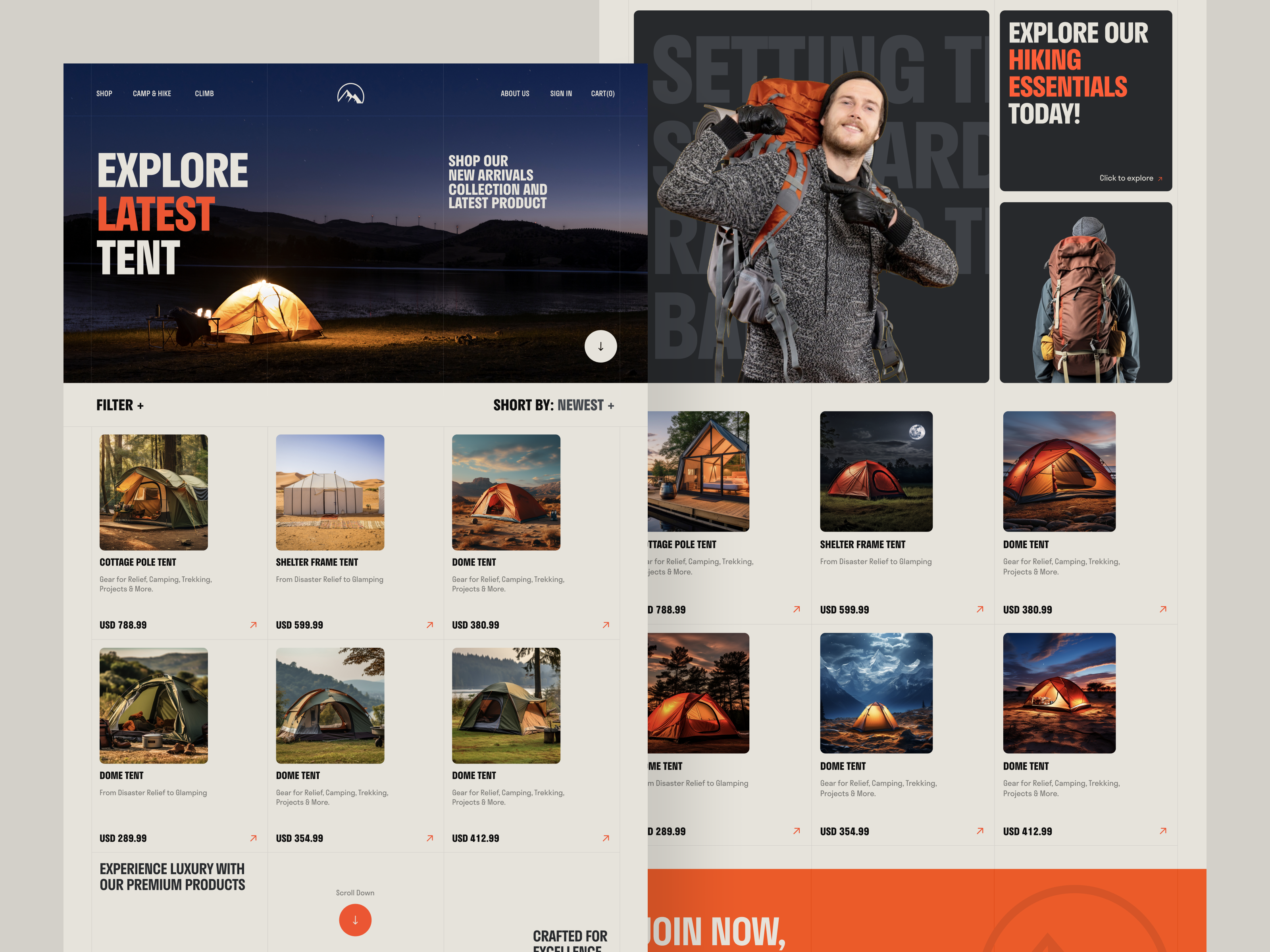 Tent- eCommerce website cart design ecommerce ecommerce design ecommerce landing page ecommerce shop ecommerce website design interface landing page layout minimal orix shop shopping page uidesign web web design webdesign website