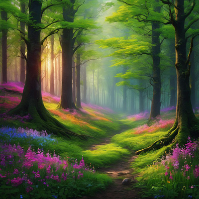 Dreamy Forest colorful design dreamy forest painting paint photo picture river trees wall art wall painting