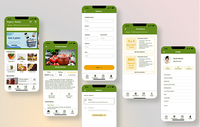 Healthy Diet Shopping App app application branding design figma graphic design healthy homepage illustration interface logo mobile product detail profile promotions shopping ui user experience user interface ux