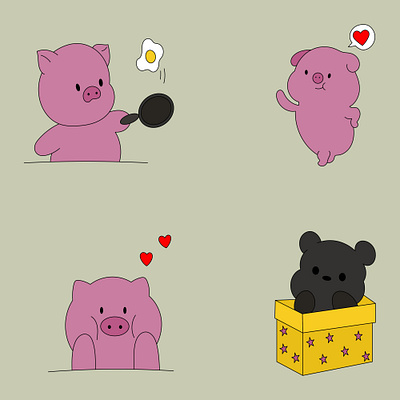 A set of cute piggy and bear animals app branding design graphic design illustration logo typography ui ux vector