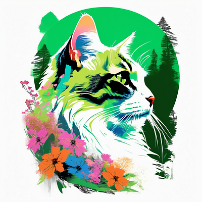 Spring Cat colorful feline spring vector