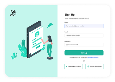 Sign Up page with Illustration illustration register signup page ui