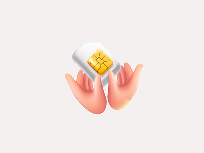 Hands holding mobile phone SIM card 3d chip glossy golden hand holding icon logo mark sim simcard volume