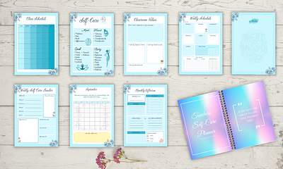 Teachers Self Care Planner amazon kdp animation blue book cover design calendar classroom daily design graphic design monthly notebook notes planner schedule school self care self love students teacher weekly