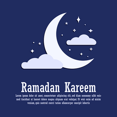 ramadan kareem card blue cartoon clouds design doodle illustration islamic kareem moon mubarak navy post ramadan ramazan religion retro star text typography vector