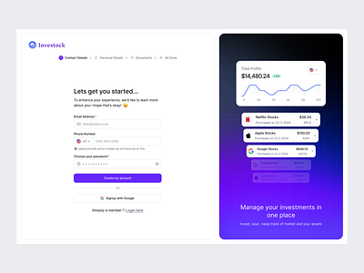 Sign Up Flow for Investment Fintech dashboard design design investment minimal mobile ui product design saas ui uiux uxdesign