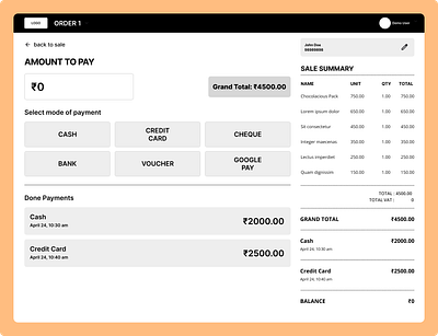Point of Sale - POS Check Out Payment Page Wireframe app check out design figma monochrome payment point of sale pos ui user experience user interface ux wip wireframe wireframing