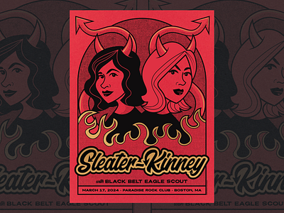 Sleater-Kinney Gig Poster Design - Boston 2024 character illustration design flatstock gig poster graphic design illustration poster design screen print typography vector