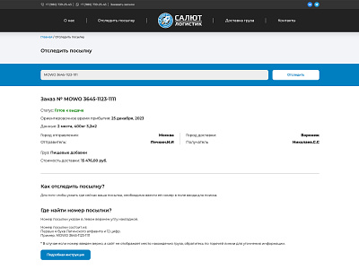 Tracking Form | SalutTK blue company dark design find form header number order site status track tracking transport ui ux web web design web development white