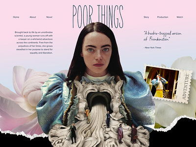 Poor Things website concept actor blue collage concept emma stone film flower gradient lanthimos movie pink poor things promo