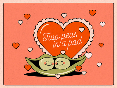 Two Peas in a Pod funky graphic heart illustarati illustration peas retro valentine vintage