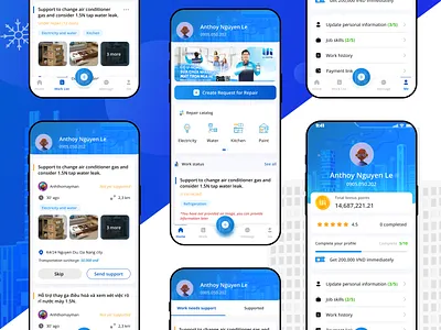 U-Home Application to book repair workers at home. 3d application branding clean construction electric graphic design home logo mobile repair workers task uiux mobile working