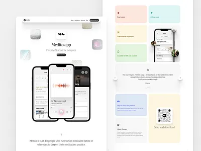 Medito app landing page clean landing page ui web design website