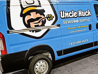 Uncle Huck Van badge branding country farm farmer hat lettering logo logo design logotype midwest plumber septic sewer sports truck trucker hat typography van wrap