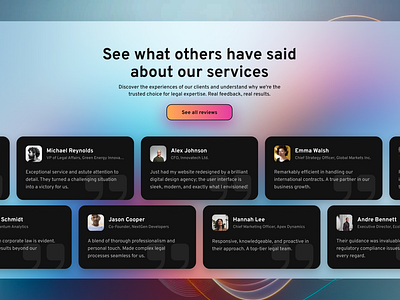 Testimonial block exploration clientstories corporatedesign creativedesign designinspiration digitaldesign feedbackfeature lawfirmwebsite legaltech modernui testimonialdesign uiuxdesign userinterface webcomponents webdesign
