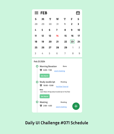 Daily UI Schedule #071 calender figma mobileappdesign schedule ui uidesign uiux ux uxdesign webapp