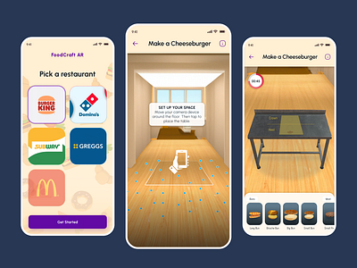 Fast Food Training AR App 3d modelling augmented reality fast food mobile app design training ui design user experience design