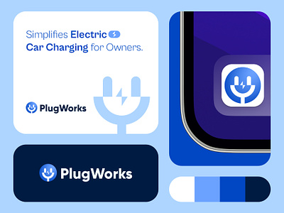 PlugWorks logo design app logo brand identity branding business logo car charging logo car logo charging charging logo company logo logo logo design minimal minimalist mobile app logo plug plug logo plugworks spark logo symbol website logo