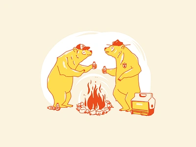 NYE Bear Buds for Ladybird atlante bear beer bonfire caamp camp camping cheers cooler fire firepit ladybird mascot nye outdoors restaurant restaurant branding restaurant design toast