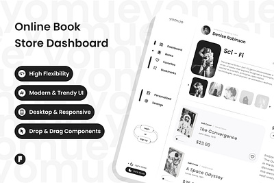 Yomue - Online Book Store Dashboard V2 book bookshelf bookstore dashboard expertise graph infographic library listen literature monitor read report statistic store ui ux website