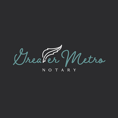 Greater Metro Notary: Logo feather pen greater metro handscript logo logo design notary pnw small business