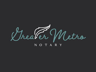 Greater Metro Notary: Logo feather pen greater metro handscript logo logo design notary pnw small business