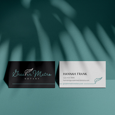 Greater Metro Notary: Business Cards business card design business cards feather pen greater metro logo logo design mockup notary