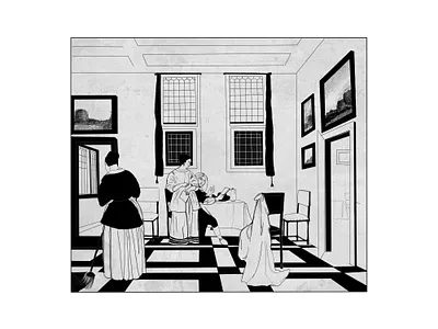 Pieter Janssens Elinga - Interior with Seated Figures illustration