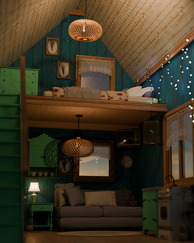 Cute tiny house 3d graphic design