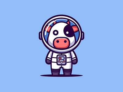 Cute Astronaut Cow Cartoon Illustration spaceman