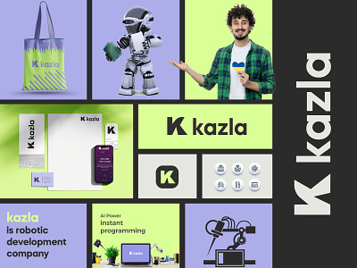 Kazla logo Branding branding custom logo develop identity logo logo mark programing robot logo robotic tech