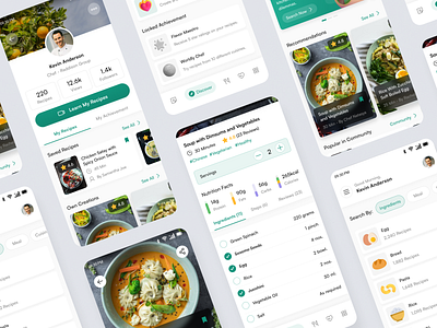 Food Recipes App 🥧 achievement list android ios app big picture blur breakfast card slide chef profile cook dessert dish eating green ui healthy food ingredient kitchen nutrition recipes book restaurant menui vegan
