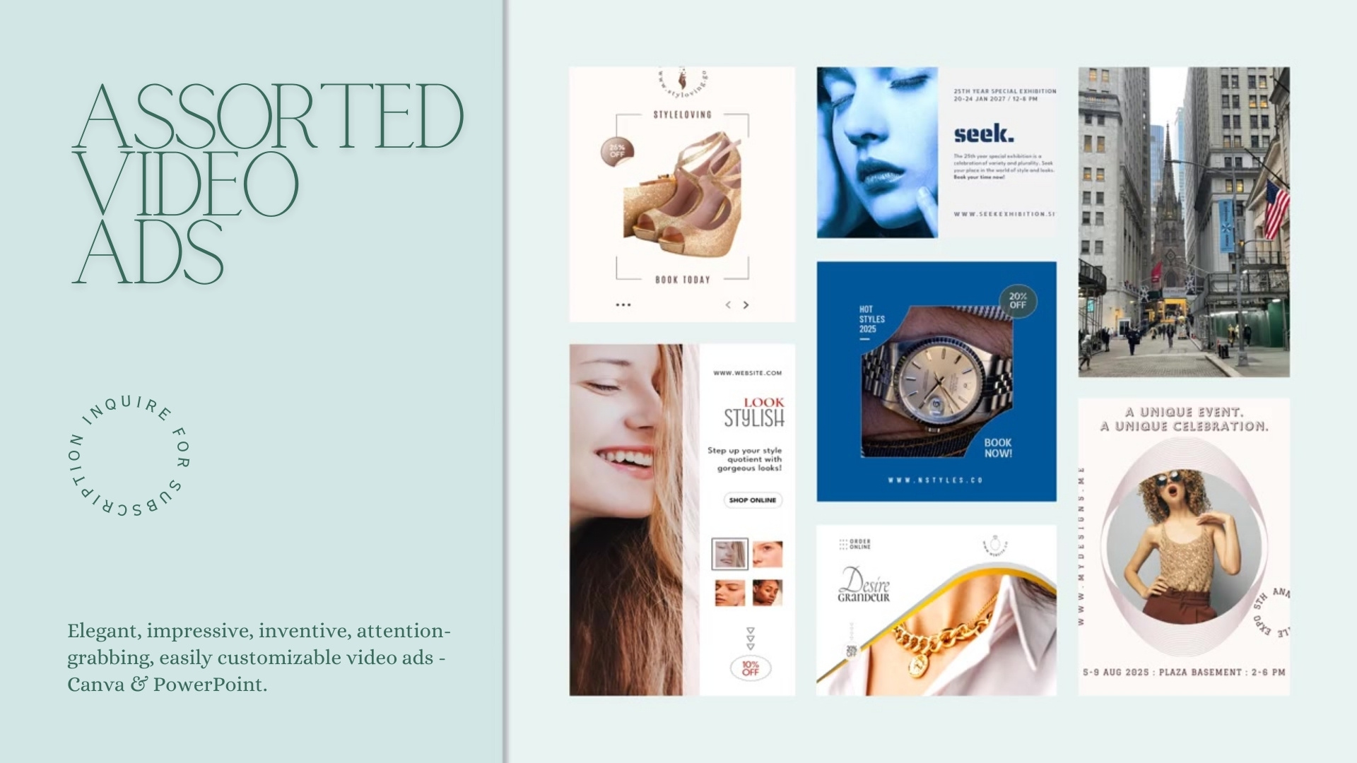 Assorted Video Ads for Various Social Media Platforms advertising animation canva ads instagram video ads powerpoint ad template video ads youtube video ads