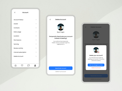 Delete account UI Design account settings app design deactivate deactivate account delete delete account delete account flow settings ui ux user flow ux design