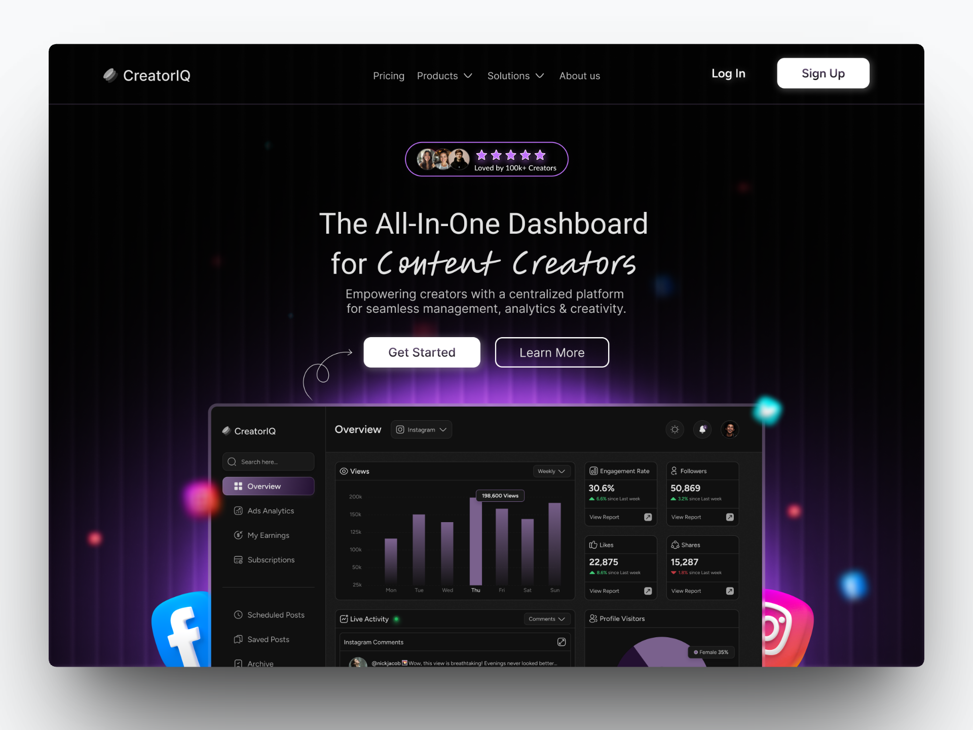 Social Media Dashboard — SaaS Website Design dark mode dashboard design figma hero section saas ui design ui designer web design web designer