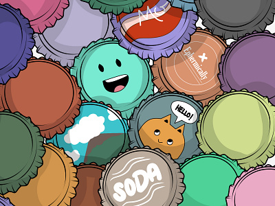 Bottle caps art bottle caps branding caps design drawing graphic design illustration soda soda cap softdrinks ui vector