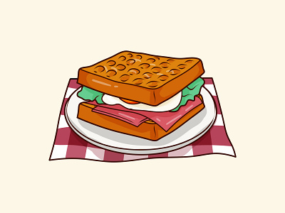 Waffle Sandwich art branding breakfast design drawing food graphic design illustration sandwich ui vector waffle