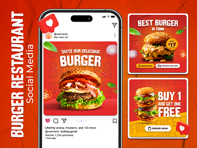 Burger Restaurant Social Media Design ads image branding burger burger design design digital imaging facebook ads fiverr graphic design instagram instagram post photoshop social media design