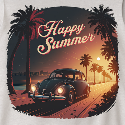 Happy Summer slogan T-shirt design retro feel branding graphic design ui