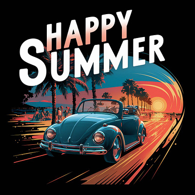 T-shirt Design for Happy Summer. design illustration motion graphics vector