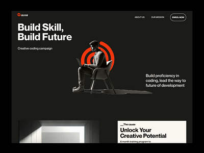Learn to code website ai animation campaign creative dark education elearning interaction landing page red shape ui ux web website