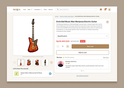 Musica Guitar Shop - Website Design clean figma guitar guitar shop minimalist music shop ui uidesign uiux website websitedesign white